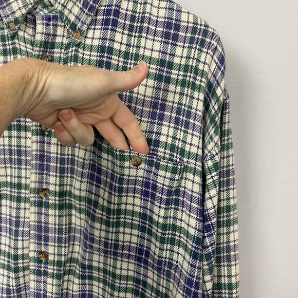 VTG Woolrich Flannel Shirt Mens XL Plaid Purple Green Heavy Indian Cotton Grunge - Picture 2 of 12